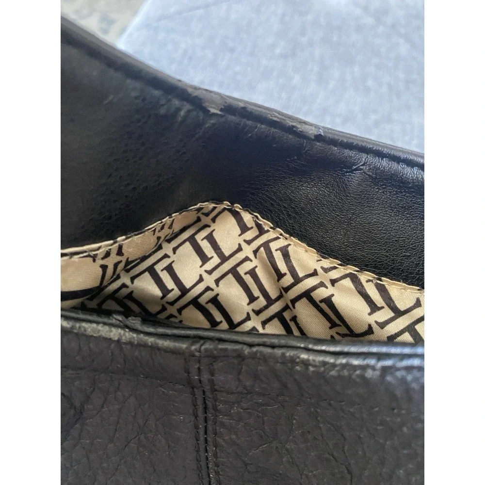 Tignanello Black Pebbled Leather HoBo Shoulder Bag Hand Bag Gold Tone